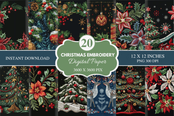 Review: Christmas Embroidery Digital Paper Bundle